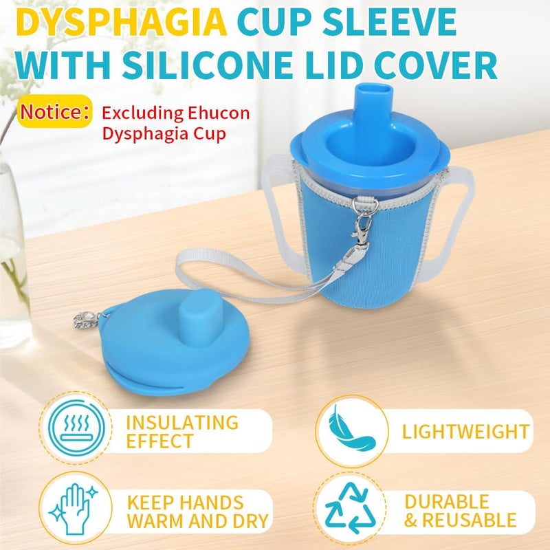 Ehucon Cup Sleeve with Silicone Lid Cover Set to Protect Dysphagia Regulating Drinking Cup for Swallowing and Disorders People-Sky Blue（Excluding Cup） - Image 2